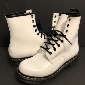 Dr. Martens 1460 Womens White Patent Leather Lace Up Combat Boots Size 9 US/7 UK